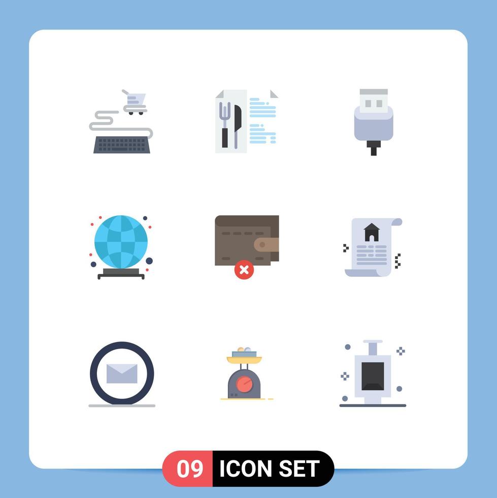 User Interface Pack of 9 Basic Flat Colors of estate wallet connector money world Editable Vector Design Elements