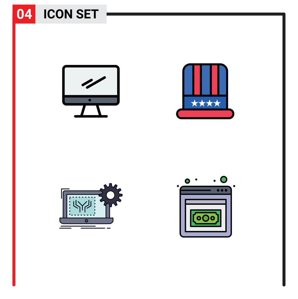 Mobile Interface Filledline Flat Color Set of 4 Pictograms of computer blueprint imac cap electronics Editable Vector Design Elements