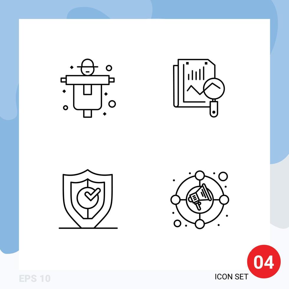 Pack of 4 Modern Filledline Flat Colors Signs and Symbols for Web Print Media such as agriculture locked scarecrow search secure Editable Vector Design Elements