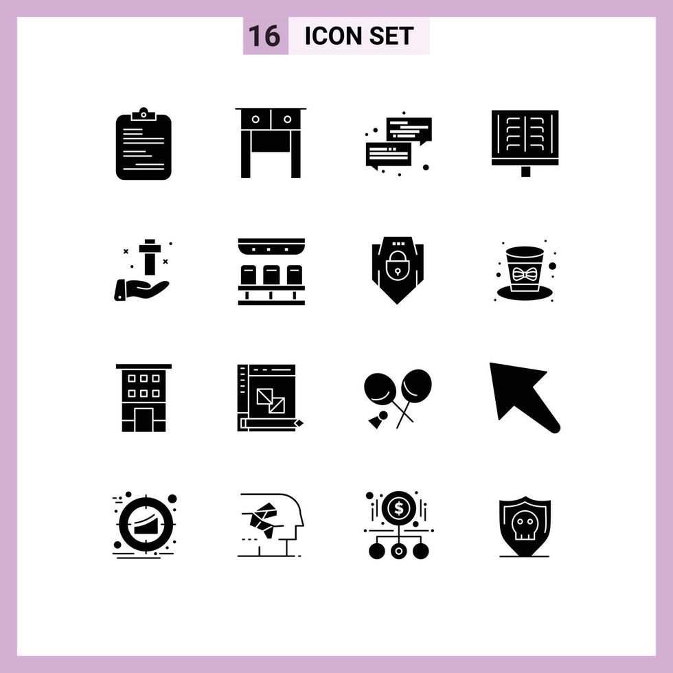 Universal Icon Symbols Group of 16 Modern Solid Glyphs of xray radioscopy communication radiology chat Editable Vector Design Elements