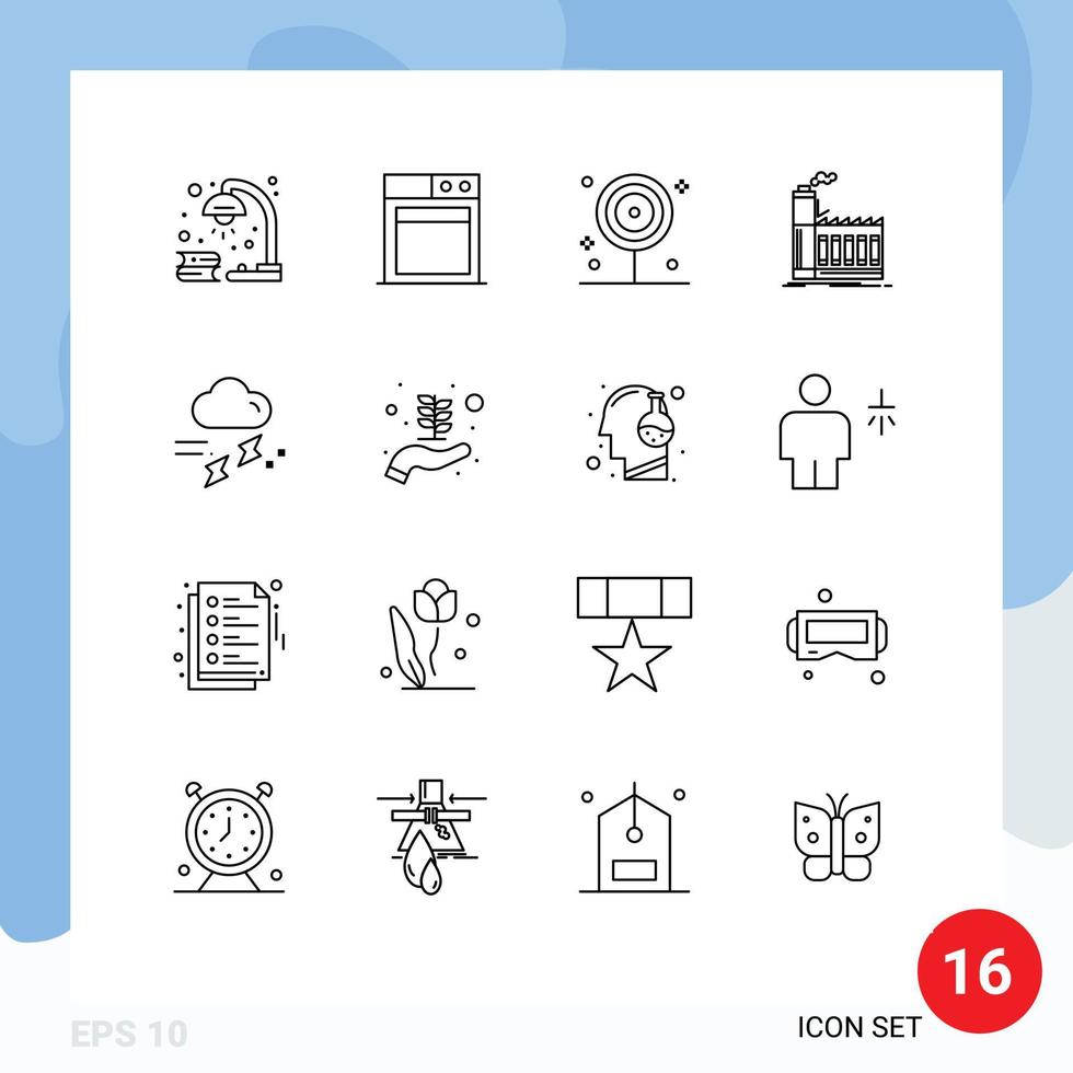 Pack of 16 Modern Outlines Signs and Symbols for Web Print Media such as cloud manufacturing cooking industry factory Editable Vector Design Elements