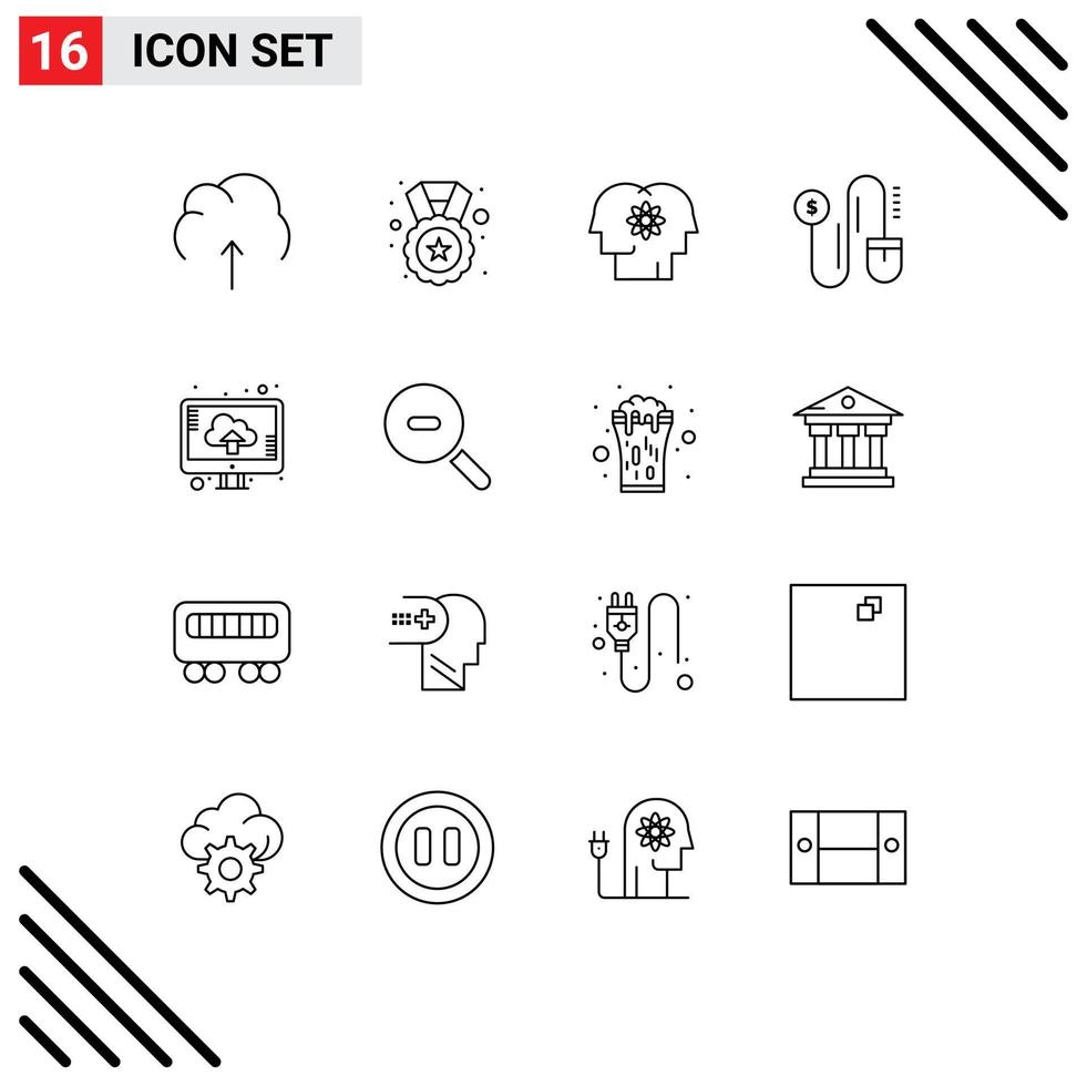 16 User Interface Outline Pack of modern Signs and Symbols of cloud dollar badge mouse management Editable Vector Design Elements