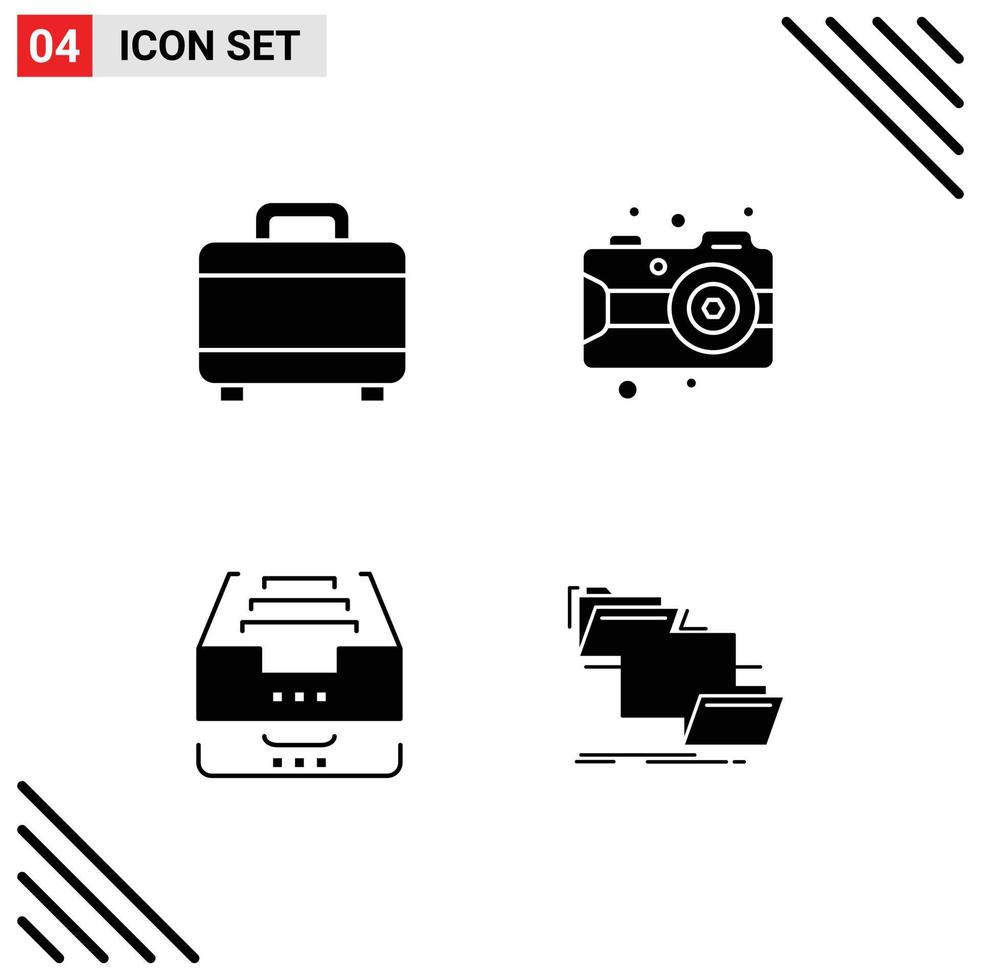 Modern Set of 4 Solid Glyphs and symbols such as bag data art camera file Editable Vector Design Elements