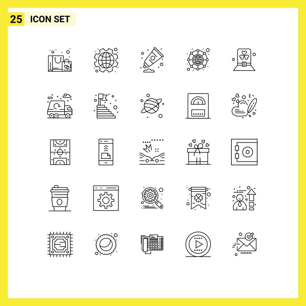 Pack of 25 Modern Lines Signs and Symbols for Web Print Media such as day network labour hierarchy paint Editable Vector Design Elements