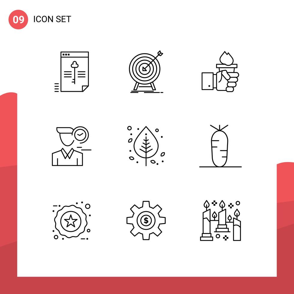 Pictogram Set of 9 Simple Outlines of male time success olympic leader Editable Vector Design Elements