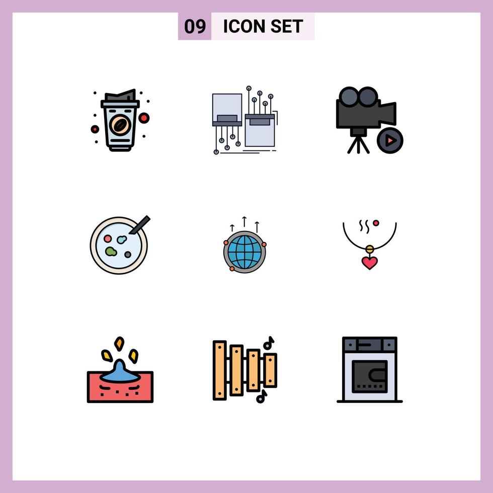 9 Universal Filledline Flat Colors Set for Web and Mobile Applications medical dish cable petri movie Editable Vector Design Elements