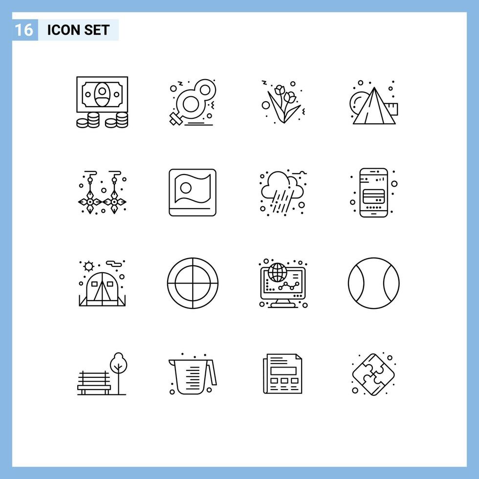 Mobile Interface Outline Set of 16 Pictograms of jewelry drop flower cubes arts Editable Vector Design Elements
