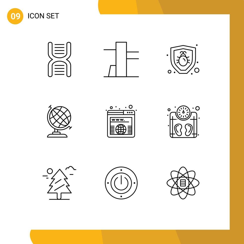 Universal Icon Symbols Group of 9 Modern Outlines of scale worldwide security url address Editable Vector Design Elements