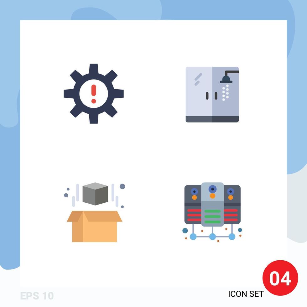 conjunto de iconos planos de interfaz móvil de 4 pictogramas de recursos de modelo hr servidor de base de datos de plomería elementos de diseño vectorial editables vector