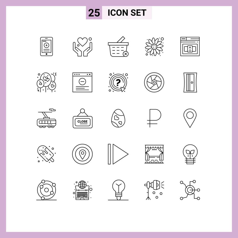 Pictogram Set of 25 Simple Lines of html code basket business flower Editable Vector Design Elements