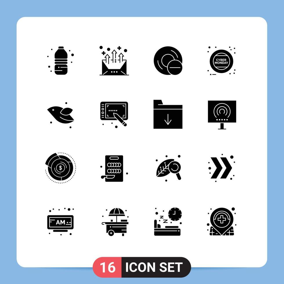 Modern Set of 16 Solid Glyphs and symbols such as sign holding letter cyber gadget Editable Vector Design Elements