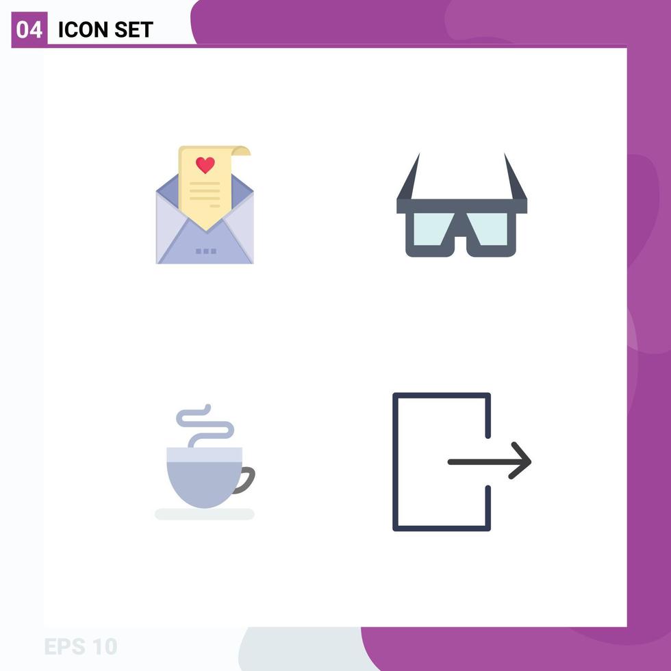 User Interface Pack of 4 Basic Flat Icons of mail hot wedding card glasses arrow Editable Vector Design Elements