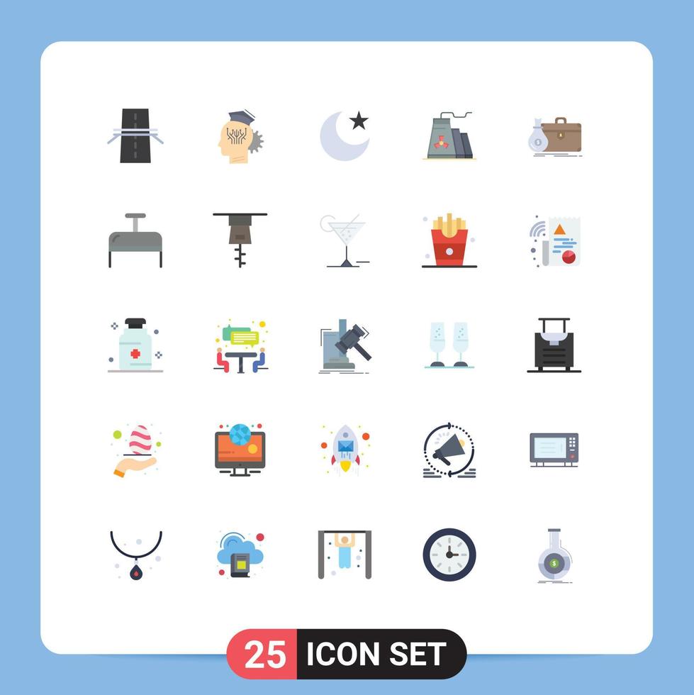 Set of 25 Modern UI Icons Symbols Signs for briefcase factory smart construction night Editable Vector Design Elements