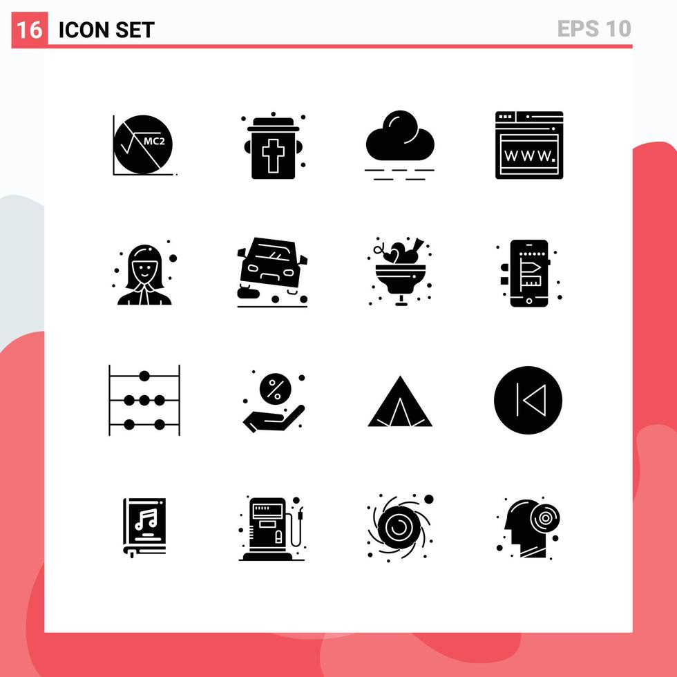 Universal Icon Symbols Group of 16 Modern Solid Glyphs of lady cashier cloud avatar web Editable Vector Design Elements