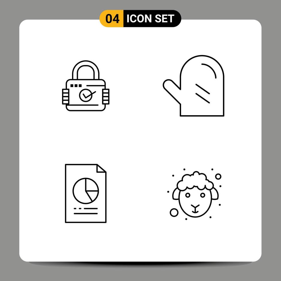 Line Pack of 4 Universal Symbols of lock document secure glove file Editable Vector Design Elements