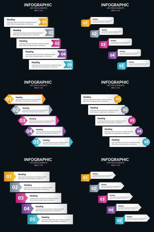 Six vector infographics pack includes cycle diagrams and timelines