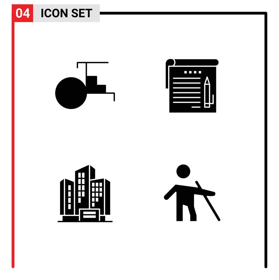 Editable Vector Line Pack of 4 Simple Solid Glyphs of china apartment vehicles note company Editable Vector Design Elements