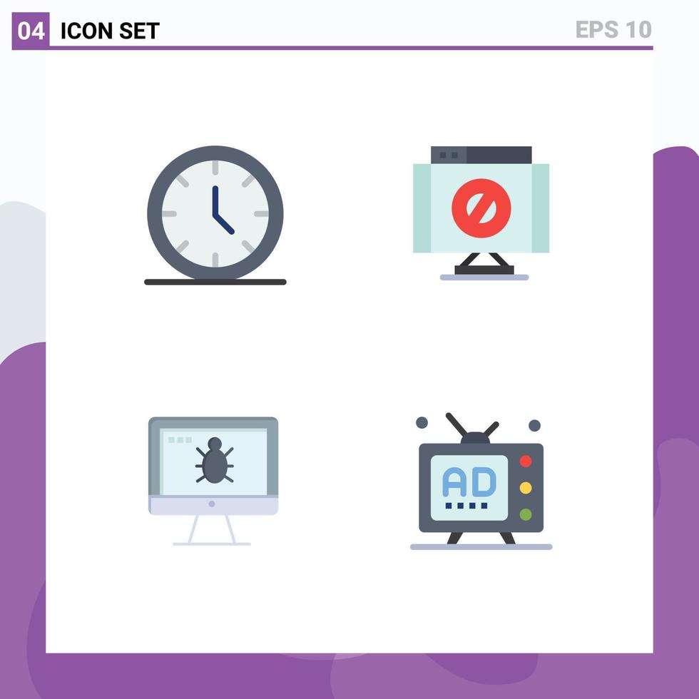 Modern Set of 4 Flat Icons and symbols such as media bug web denied security Editable Vector Design Elements