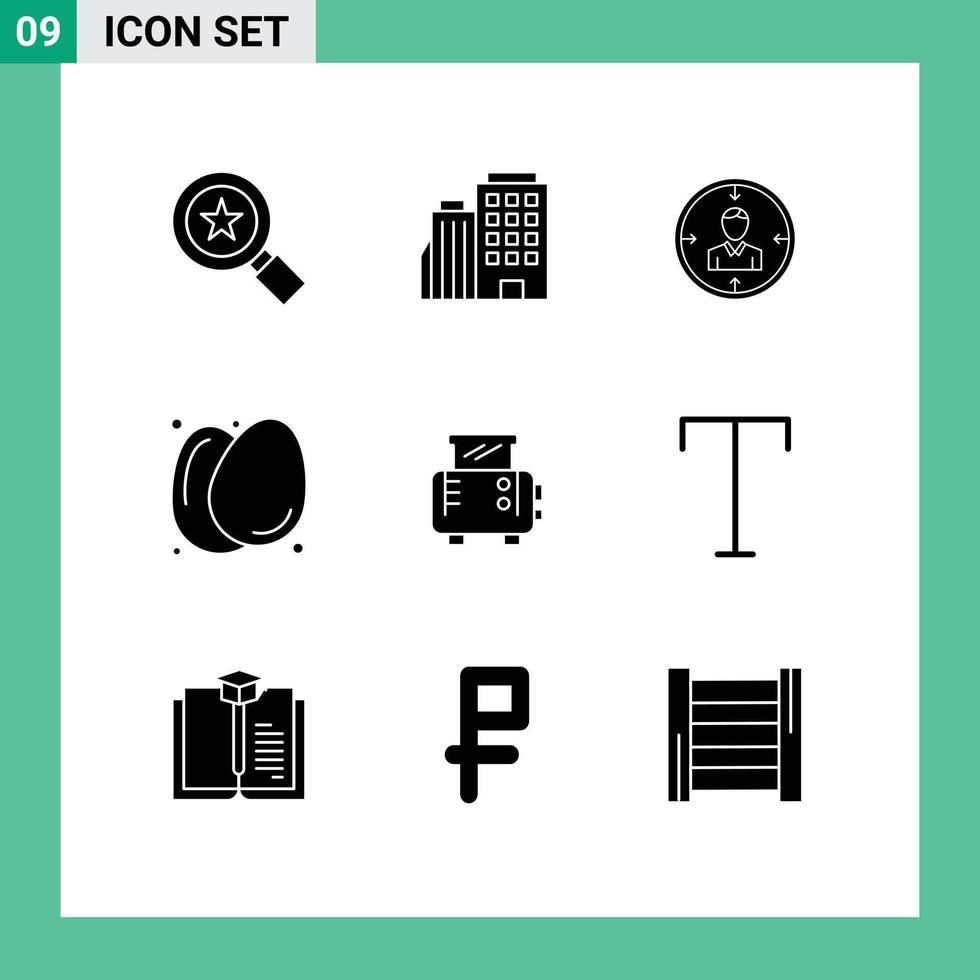 Modern Set of 9 Solid Glyphs Pictograph of healthy food eggs employee egg resources Editable Vector Design Elements