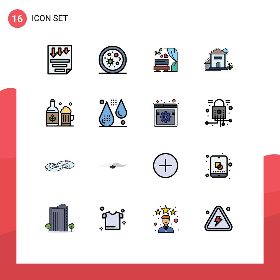 Universal Icon Symbols Group of 16 Modern Flat Color Filled Lines of office apartment science house wedding arch Editable Creative Vector Design Elements