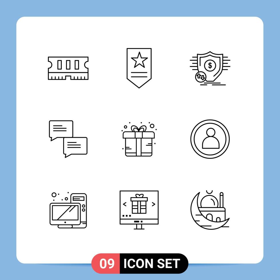 Group of 9 Modern Outlines Set for present bonus money box communication Editable Vector Design Elements