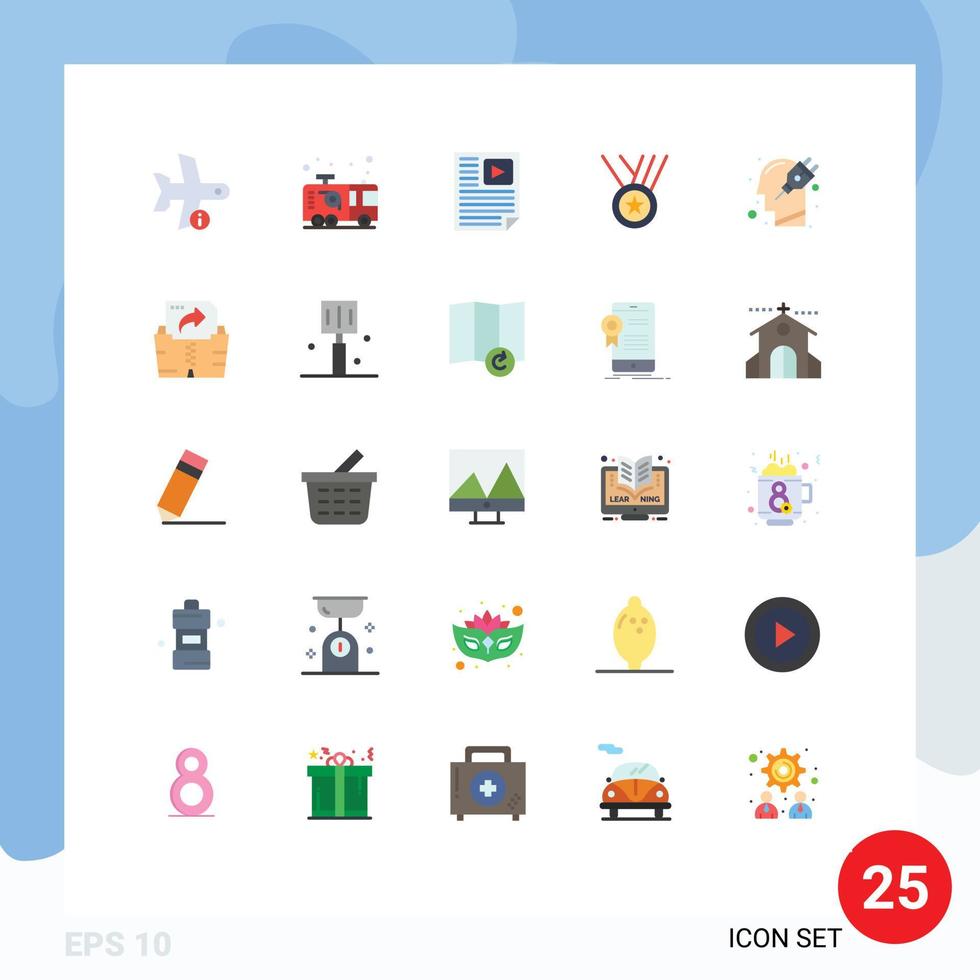 25 Universal Flat Color Signs Symbols of performance award firefighter video paper Editable Vector Design Elements