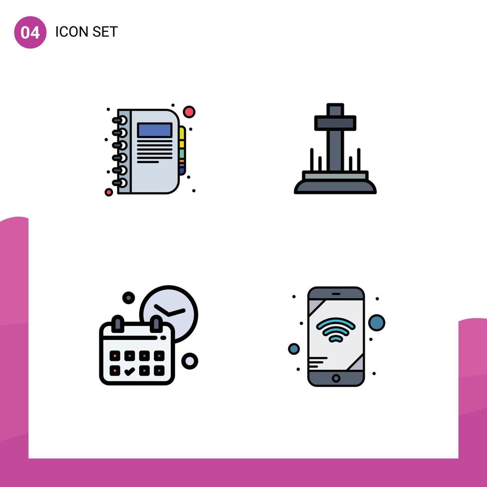 Paquete de color plano de 4 líneas de relleno de interfaz de usuario de signos y símbolos modernos del diario del calendario del libro elementos de diseño vectorial editables del día cristiano vector