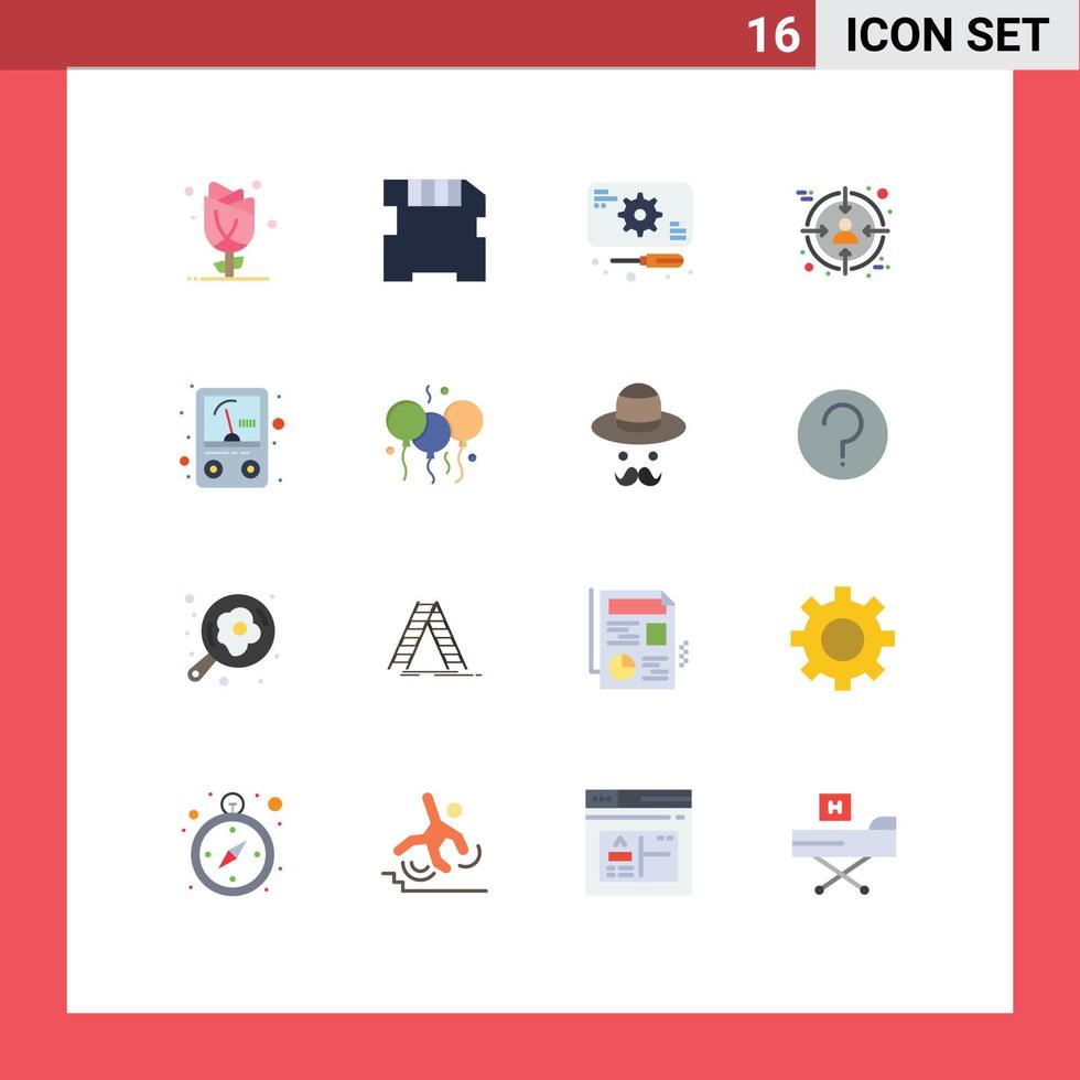 Modern Set of 16 Flat Colors and symbols such as meter target development customer audience Editable Pack of Creative Vector Design Elements