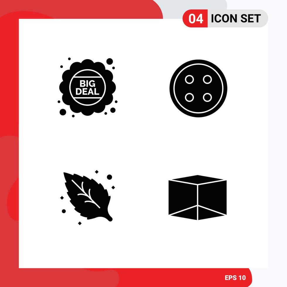 Editable Vector Line Pack of 4 Simple Solid Glyphs of big deal environment sale sewing leaf Editable Vector Design Elements