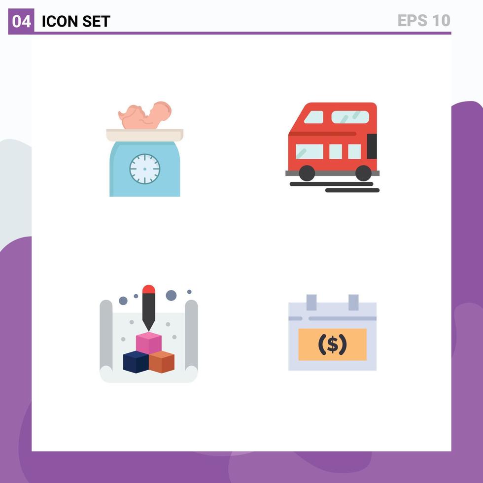 4 Universal Flat Icon Signs Symbols of weight blue scales coach print Editable Vector Design Elements