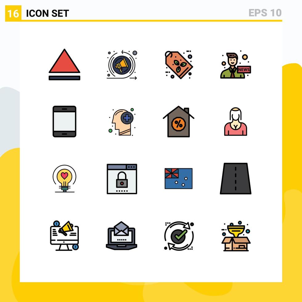 16 Universal Flat Color Filled Line Signs Symbols of head hardware anchor gadget computers Editable Creative Vector Design Elements