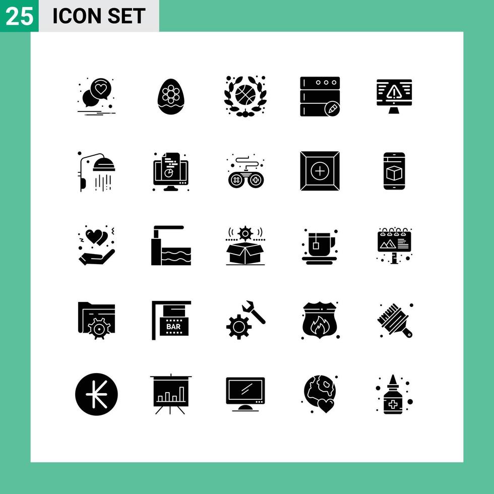 25 Solid Glyph concept for Websites Mobile and Apps error breach plant server database Editable Vector Design Elements