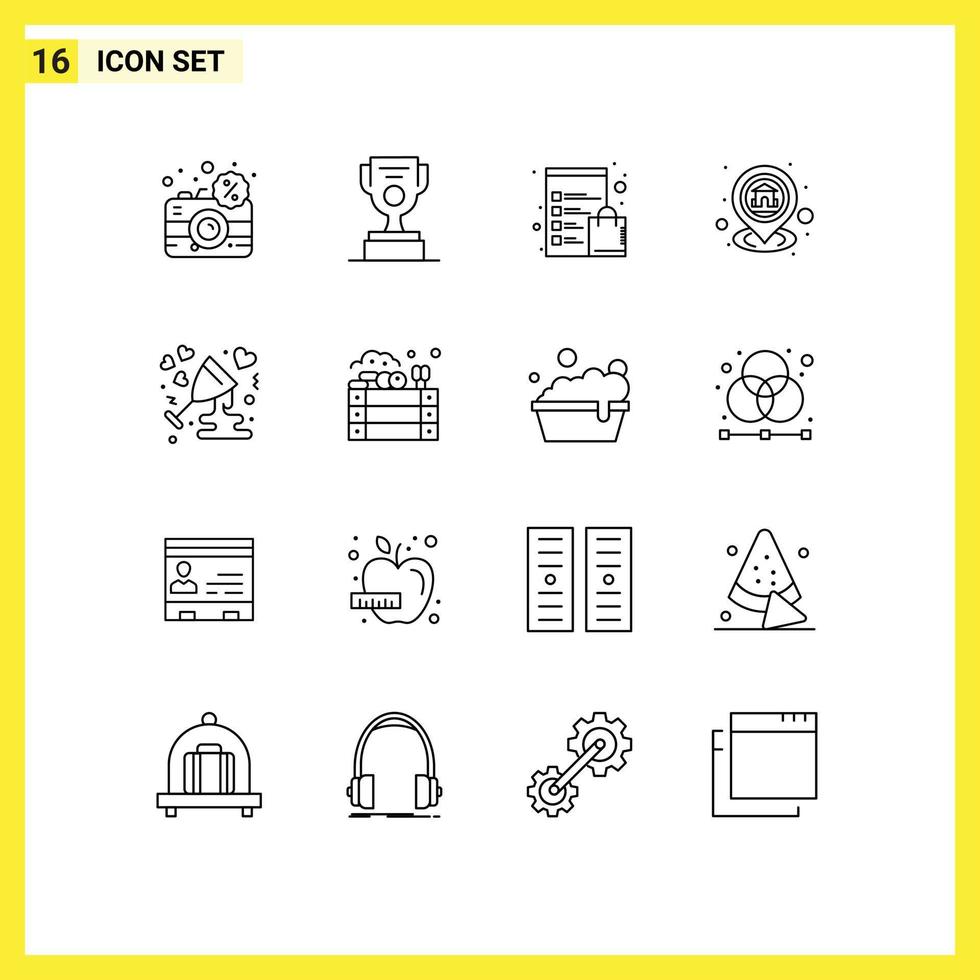 16 Universal Outline Signs Symbols of navigation location cup home shop Editable Vector Design Elements