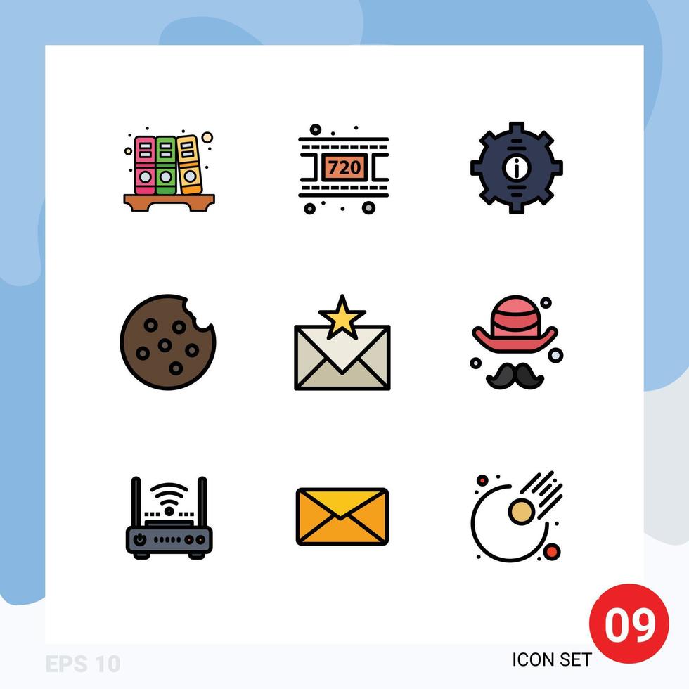Pictogram Set of 9 Simple Filledline Flat Colors of favorites envelope help email food Editable Vector Design Elements