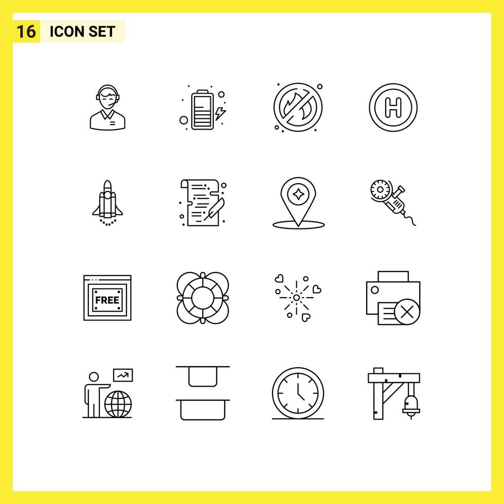 Set of 16 Modern UI Icons Symbols Signs for launching sign charge hospital place Editable Vector Design Elements
