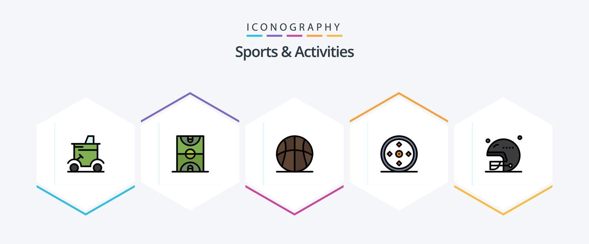 Paquete de iconos de 25 líneas completas de deportes y actividades que incluye deportes. enfocar. juego. recreación. baloncesto vector