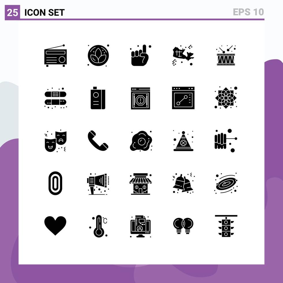 Set of 25 Commercial Solid Glyphs pack for local drum pray world location Editable Vector Design Elements