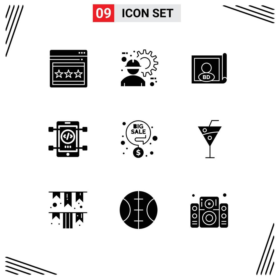 Pictogram Set of 9 Simple Solid Glyphs of discount web bangladesh development mobile Editable Vector Design Elements