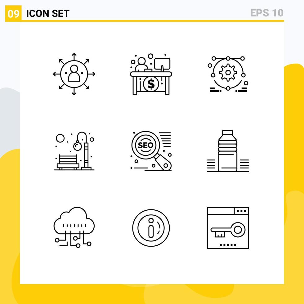 Group of 9 Modern Outlines Set for search engine recreation teller park bench Editable Vector Design Elements