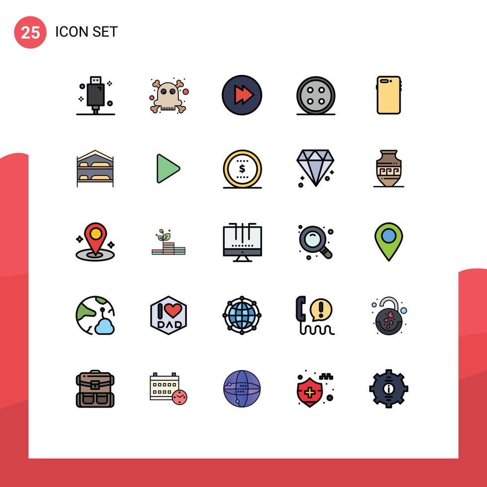 Pictogram Set of 25 Simple Filled line Flat Colors of mobile phone forward shirt button sewing Editable Vector Design Elements