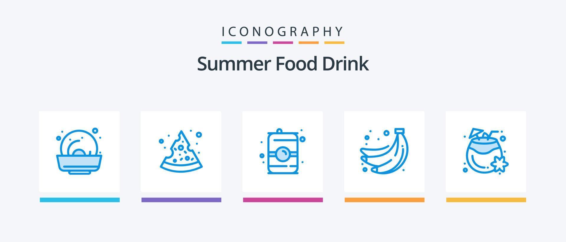 Summer Food Drink Blue 5 Icon Pack Including summer. coconut juice. can. coconut. summer. Creative Icons Design vector