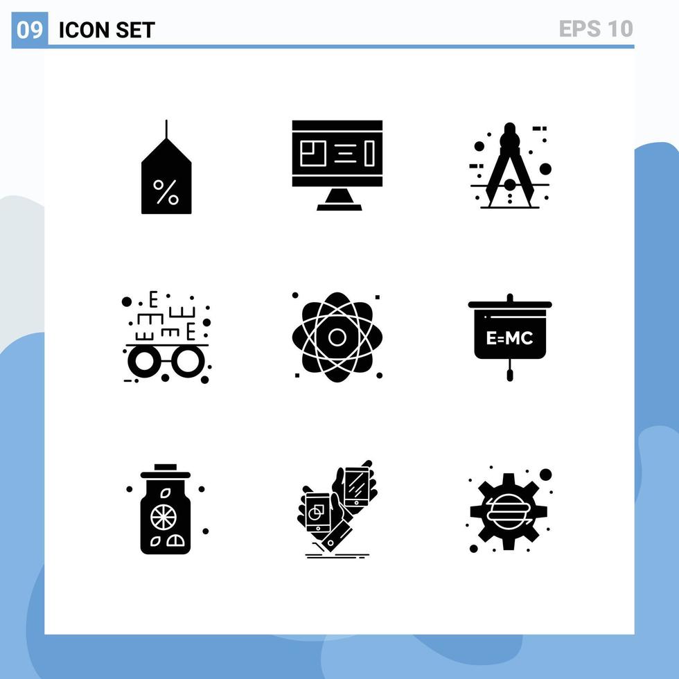 9 Creative Icons Modern Signs and Symbols of atom optometrist planning eye test measure Editable Vector Design Elements