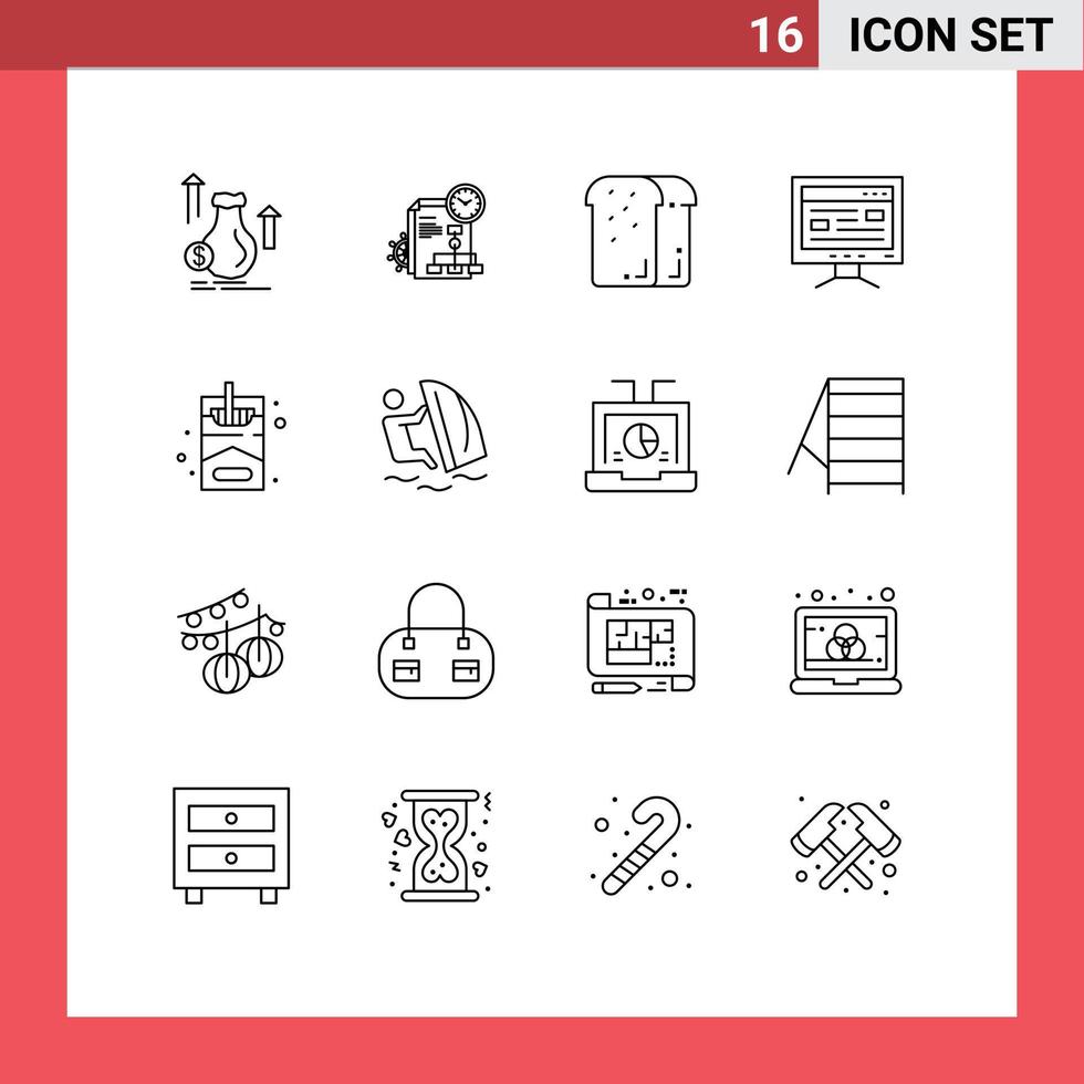 Universal Icon Symbols Group of 16 Modern Outlines of education online business computer holiday Editable Vector Design Elements