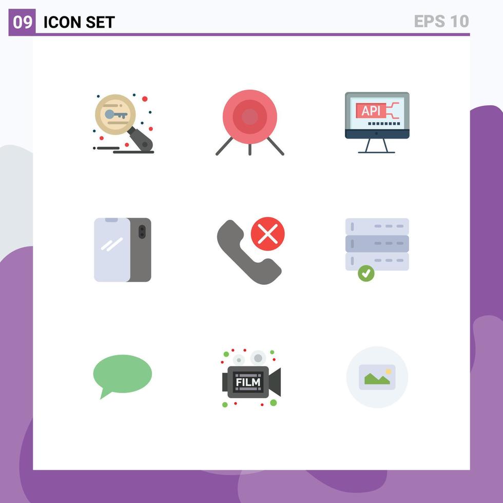 Mobile Interface Flat Color Set of 9 Pictograms of call android computer mobile phone Editable Vector Design Elements