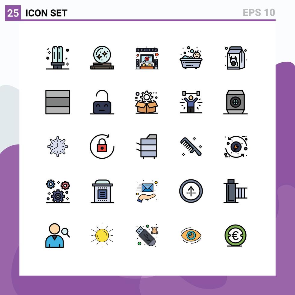 Group of 25 Filled line Flat Colors Signs and Symbols for shower bath magician baby system Editable Vector Design Elements