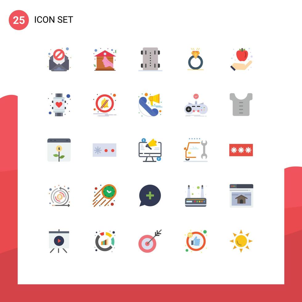 Universal Icon Symbols Group of 25 Modern Flat Colors of apple marriage skateboard proposal ring Editable Vector Design Elements