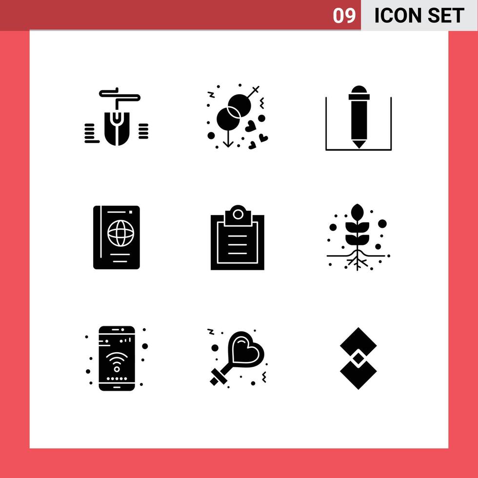 9 Universal Solid Glyphs Set for Web and Mobile Applications plant tasks text education checklist tourist Editable Vector Design Elements