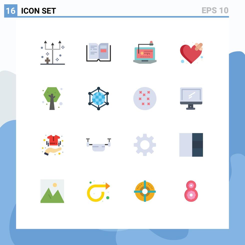 Mobile Interface Flat Color Set of 16 Pictograms of heart breakup text bandage key Editable Pack of Creative Vector Design Elements