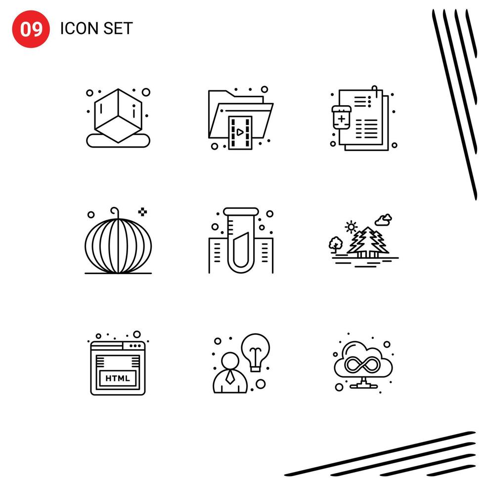 Set of 9 Modern UI Icons Symbols Signs for chemistry harvest illness fall cornucopia Editable Vector Design Elements