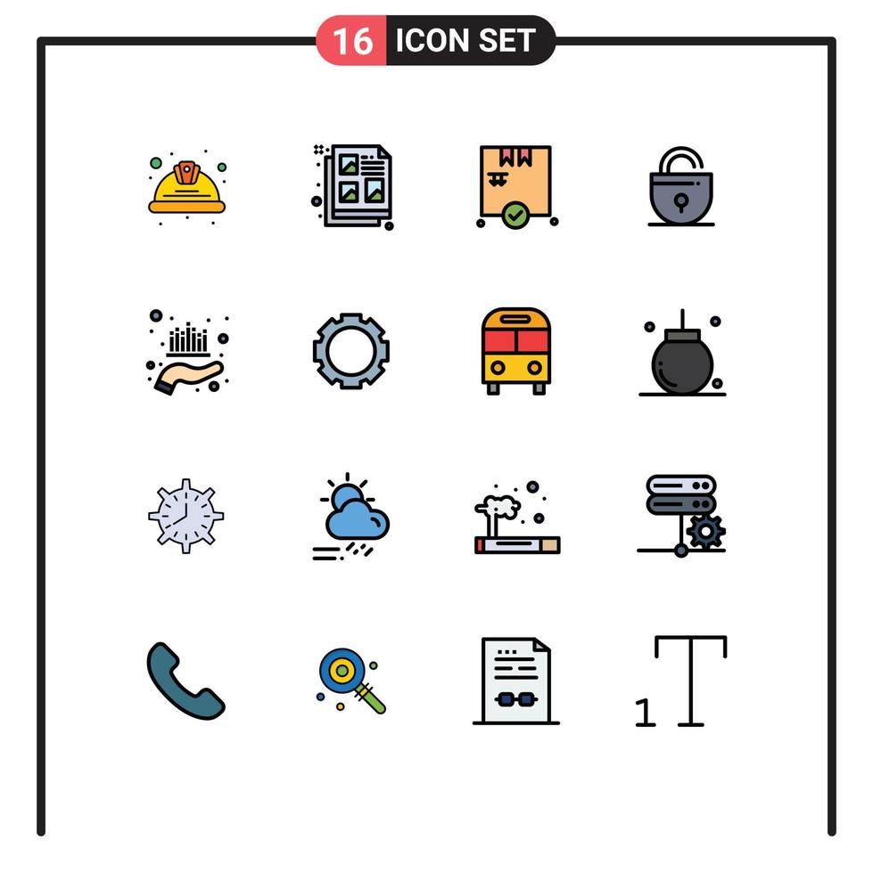 Universal Icon Symbols Group of 16 Modern Flat Color Filled Lines of investment internet idea security lock Editable Creative Vector Design Elements